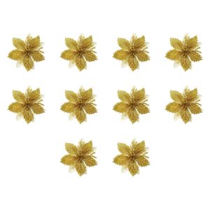 MAOMEI STORE 10Pcs Nhiều màu sắc Hoa Trạng Nguyên Nhân Tạo Nhựa đính kim tuyến Bột vàng vàng óng Đồ trang trí hoa Giáng sinh Phụ kiện hoa giả 75cm 10cm Trang trí cây thông Noel Tiệc Giáng Sinh