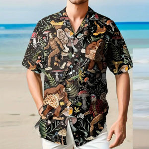 578MaLL Gorilla Monkey King Kong Prink Mens Summer Retro Short Sleeves Gorilla Print hawaiian Shirt Casual Beach Stand Collar 08