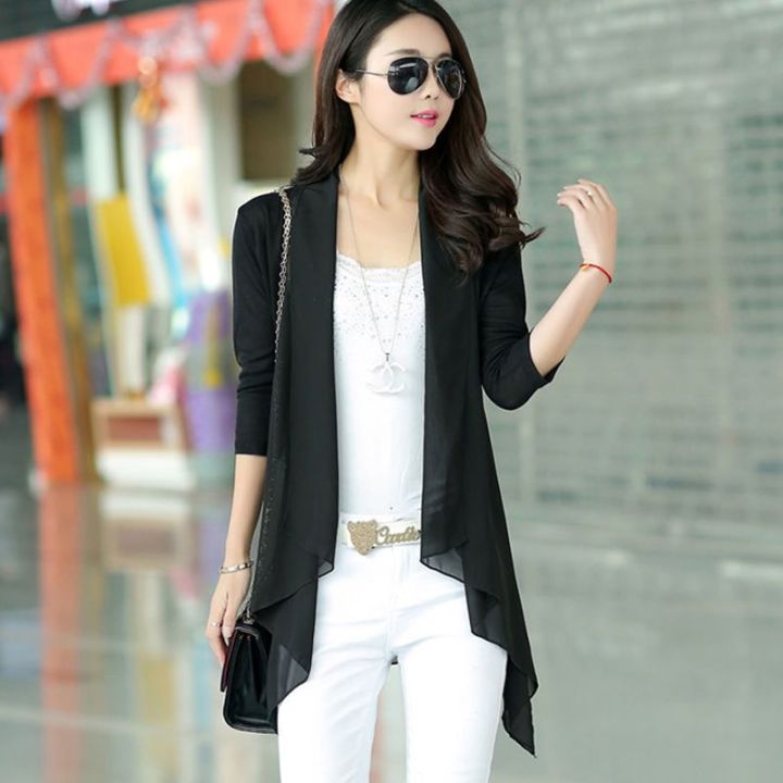 Women Midi Long Cardigan Poncho Summer Autumn Thin Silk Knitted