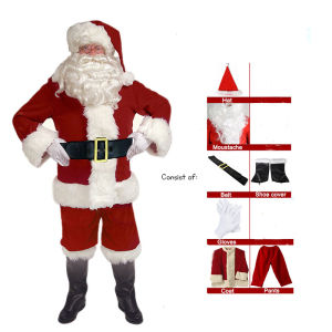Christmas Mens Santa Claus Cosplay Costume Christmas Party Outfit With Belt Beard Hat Pants Set Xmas Party Dressup