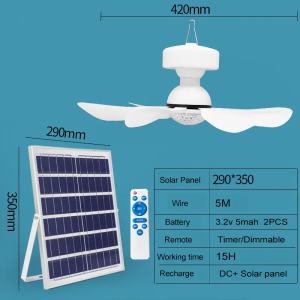 16 inch Solar Ceiling Fan with Panel Portable Solar Ceiling Fan with Remote Control DC Rechargeable Fan Portable for Outdoor Camping Solar Fan with LED Light
