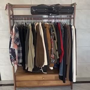 UrbanSpace SG- Integrated floor-standing bedside table with bedroom clothes rack solid wood Nordic minimalist clothes rack home use with coat rack and modern drawers RKMO