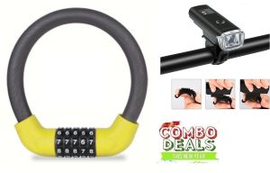 Đèn pha xe đạp sạc USB HJ-047 và Khóa xe đạp 5 số đổi được mã