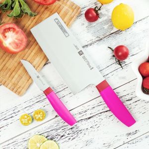 zwilling German Double-S Standing Macaron-Colored Kitchen Knife 2-Piece Set – Stainless Steel Household Chef’s Knives Set sharp durable comfortable grips handle mid slicing knife multi purpose