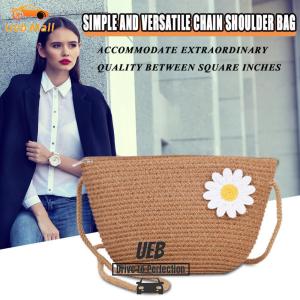 [UEB Mall] Women Chic Hobo Bag Straw Weave Flower Crossbody Bag Zipper Vacation Messenger Purse Casual Fashion Shoulder Bag for Summer Beach