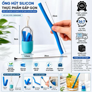 Bộ Ống Hút Silicon Dạng Bấm Mở Vệ Sinh Nhanh Kèm Hộp Đựng Mini Cho Ly Cốc Bình Nước