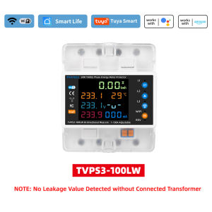 3P 100A Tuya WiFi Smart Bi-Directional Energy Power kWh Meter Leakage Over Under Voltage Protector Relay Switch Current Limit