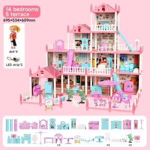 Doll House Toy Dollhouses Castle Building Block Assembly Toys For Girls Over 3 Years Old Puzzle