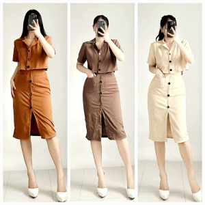 AMANDAPlain Color  Polo Blouse Front Slit Skirt Set Terno Coordinates   - xs to large - classy and elegant - premium fabric - excellent quality -  fabric from abroad  - premium quality  - mall quality  - multi way to wear - best seller - top pick - best s