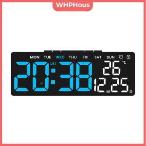 WHPHous Digital Wall Clocks LED Alarm Clock Large Display Table Clock Wall-mounted Multi-functional Temperature Date Calendar Home 12 24H Voice Control Degital For Bedroom Living Room Home Decor