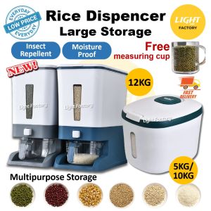 5KG 10KG 12KG Smart Large Rice Dispenser Storage Moistureproof Container Dry Food Grain Cereal Bucket with Measuring Cup