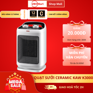 Quạt sưởi Ceramic KAW K3000 công suất 1500W làm ấm nhanh tự động ngắt an toàn cho da - Bảo hành 12 tháng