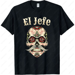 [Local Stock] HBESTY  2‌025 El Jefe Sugar Skull T Shirt Men Dia De Los Muertos Boss Mexican Culture Skeleton Calaveras Day of The Dead Halloween Gifts