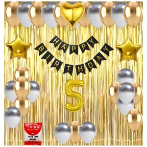 Set Dekorasi Hiasan Balon Pesta Ulang Tahun Anak Banner Happy Birthday Tirai Foil Ultah Gold Simple