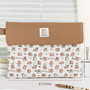 Capybara Cartoon Document Bag Large Capacity Zipper File Folder Black Puppy Organizer Student Papers A4 Portable Storage Pouch