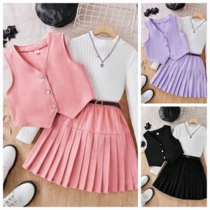 shane 2 pcs/set Best Seller  Sleeveless Vest  and  Pleated Skirt  for Girl  Teen  Set Terno Coordinates   - best seller - good quality - super kapal ng tela - trending  - 100 percent cotton - mall quality - Top pick  - madaling maubos - trending  - made o