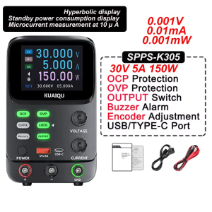 KUAIQU แหล่งจ่ายไฟ DC ปรับได้ 5 digital Dc power supply 30V 10A DC แหล่งจ่ายไฟเสถียรมิลลิแอมป์เครื่องทดสอบการจำลองแบตเตอรี่กระแสไฟฟ้าตรงป้องกันความปลอดภัยขนาดเล็ก