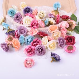 Hoa giả đầu bông hoa hồng 4cm nhiều màu trang trí hộp quà tặng làm hoa cài tóc decor mũ tốt nghiệp hộp hoa trong suốt
