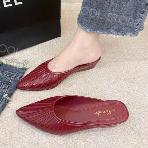 Cool Store Comfortable Half Flat Block Heels Shoes With Pointed Toe Glossy Rubber Design For Womens Footwear (+1 upsize bigger)