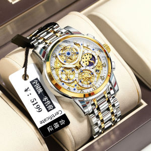 Swiss brand POEDAGAR chronograph watch for men original waterproof hollow luxury stainless steel calendar luminous sun star fashion watch