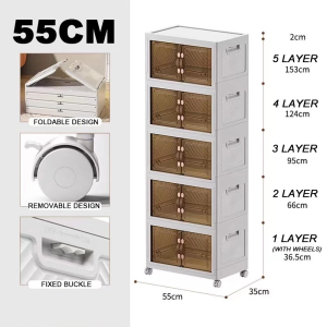SG Stock Folding Storage Box Kitchen Organiser Transparent Double Door Foldable Home Clothes Snacks Storage Cabinet