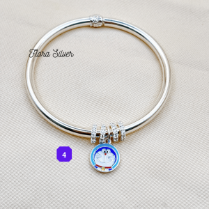 FLORA 0702C - Vòng tay bạc ta mix hình quả cầu phay kim tiề n mix charm hình Doremon dành cho bé
