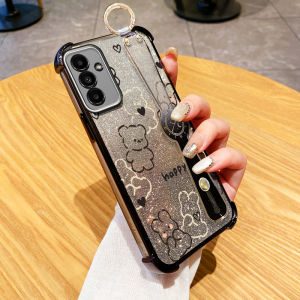 YBD Anti Fall Glitter Wristband Phone Case for Vivo Y19S V50 V2427 V40 Lite Y100 (IDN) Y19S Y200e T3 Y300 5G Cute Group Teddy Bear Pattern