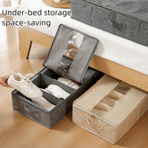 YINGXING Zipper Closure Under Bed Storage Bag Breathable Moisture-proof Folding Finishing Box Premium with Handle Cotton Linen Shoe Case Bedroom