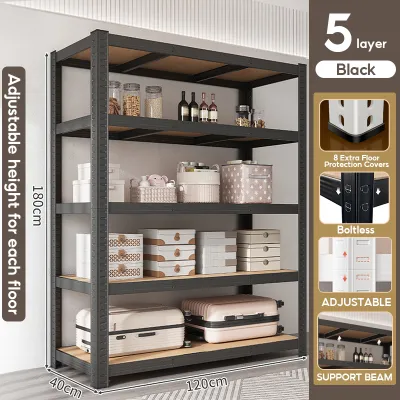 XUXU 6 Tier Boltless Rack Rak Besi Serbaguna Bertingkat Warehouse Store Home Metal Kitchen Rack Office Shelf Detachable High Loadbearing Shelf
