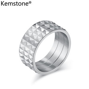 Kemstone thép không gỉ phóng đại 10mm hình thoi nam nhẫn bạc mạ vàng nhẫn đen nam trang sức