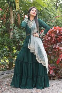 LAUNCHING NEW DESIGNER WEAR LONG GOWN WITH HEAVY EMBROIDERY WORK ON TOP THE GOWN AND SLEEVE WITH ATTRACTIVE NETTED DUPPATA WORKS WITH LACE BORDER WORK PERFECTLY SUITS FOR PARTY