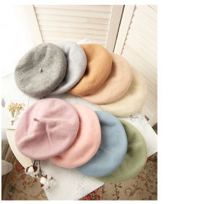 New Women Fashion Wool Solid Color Beret Female Bonnet Caps Winter All Matched Warm Walking Hat Cap