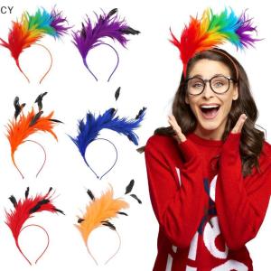 CY 💛🍋 ที่คาดศีรษะขนนกหลากสีประดับตกแต่งงานพรอมแถบคาดศีรษะสำหรับงานปาร์ตี้เต้นรำการแสดงบนเวทีอุปกรณ์งานเทศกาลงานรื่นเริง