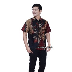 Batik Set Pakaian Couple Dress Wanita dan Atasan Kemeja Pria batik modern merapi by felicity