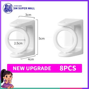 【SM Mall】Telescopic Rod Fixed Bracket Wall Mount Stick on Hook for Curtain Rod Shower Rod Kitchen Towel Bar No Drill Adhesive Support Holder with Rotatable Ring