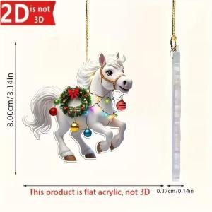 💕 Store opening 💕 2D Acrylic Christmas Horse Pendant Ornament Festive Decoration For Indoor Outdoor Trees Hanging Decoration Party Accessories