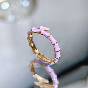 SEQUITO 1Pcs Trendy Yellow Gold Plated Jewelry Colorful Drip oil Bamboo Joints Open Adjustable Ring Ladies Holiday Clothing Accessories SR159