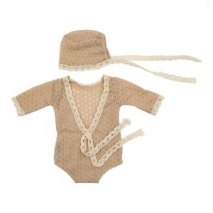 Knitting Mohair Photography Props Baby Outfits with Headwear Romper Skin-Friendly Dress for Newborns 2Pieces