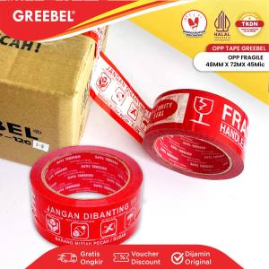 GREEBEL Lakban Fragile / Selotip Fragile 48 MM X 72 YARD (PER PCS) / Opp Tape