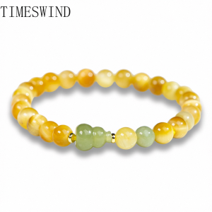 Original Yellow Tiger Eye Stone Natural Green Jade Gourd Beaded Women Bracelet Fashion Jewelry Gift with Certificate