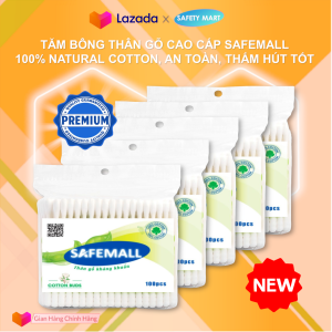 [BÁN CHẠY] Combo 5 Gói (tổng 500 cây) Tăm Bông Thân Gỗ 100 Que SAFEMALL Tăm Bông Ráy Tai Người Lớn cao cấp Đa công dụng Ngoáy tai Vệ sinh cá nhân Vệ sinh chi tiết máy... Hàng VNXK SAFETY MART OFFICIAL