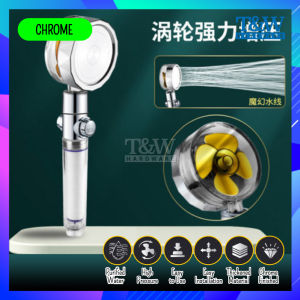 T & w High Pressure Water Saving Spray Shower Head Rainfall Turbo Fan Shower Head 360 Rotation Bathroom Hardware