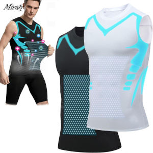 Men Ice-Silk Slimming Vest Ionic Shaping Vest Body Shaper Compression Shirts Tank Top Tummy Control Sleeveles Fitness Shirts