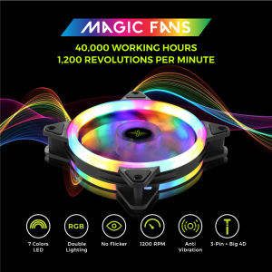 TrillionX Magic RGB Fan Rainbow Colors Double Ring Cooling Fan 120mm Desktop Casing Fan