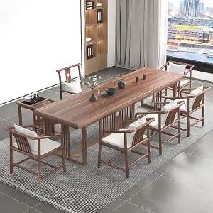 Chinese style tea table solid wood complete set living room white wax wood tea table office tea room tea table natural wood tea table and chair combination