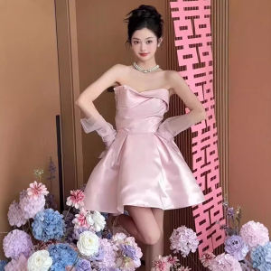 321ชุดสำหรับผู้หญิง 2025 ชุดกระโปรงสั้นหวานหรูหราแบบไม่มีสายสำหรับเจ้าสาว งานหมั้น งานแต่งงาน ชุดผู้หญิงสำหรับผู้ใหญ่