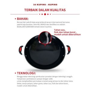 Wajan Enamel Kuali 34 Cm Gagang & Kuping Anti Lengket Wajan Alat Penggorengan