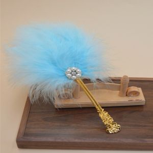 HOUCHU Fluffy Feathers Hand Feather Fan Fairy Style Exquisite Pearl Portable Fan Antique Traditional Dance Fan Photo Prop