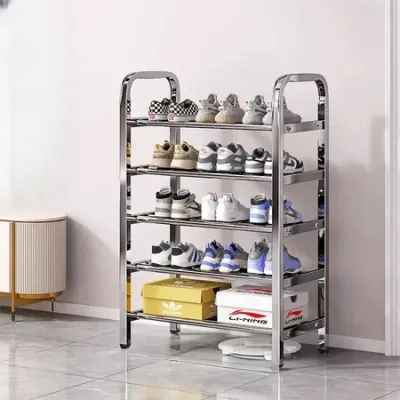 Rak Sepatu Sandal Stainless Steel Portable Kuat Anti Karat Tempat Sepatu Multifungsi 3/4/5 Tingkat