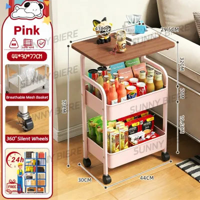 SUNNY Bedside Table Utility Trolley Cart Organizer Rack Kitchen Storage Rack With Wheels Bedside Cabinet